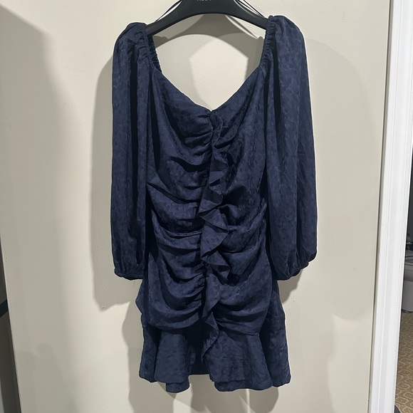 ASTR The Label Sweetheart Cinched Ruffle Front Navy Mini Dress Size M - Picture 3 of 8